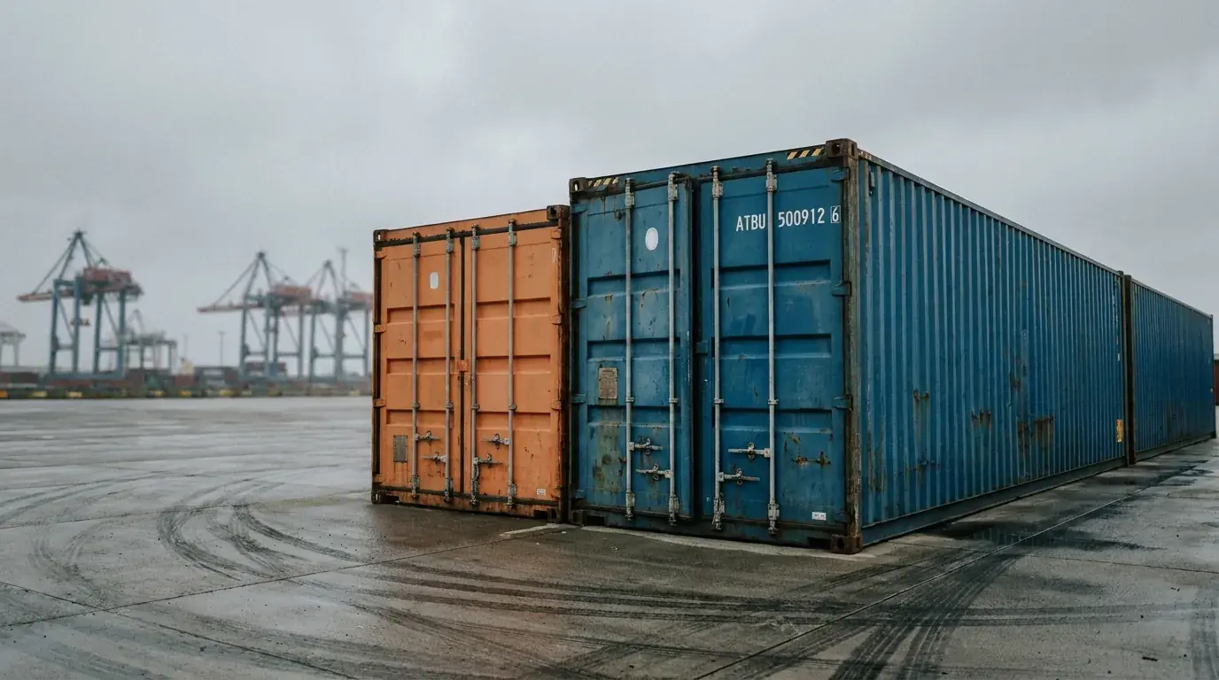40' High-Cube-Seecontainer neben einem 20' Container im Hamburger Hafen