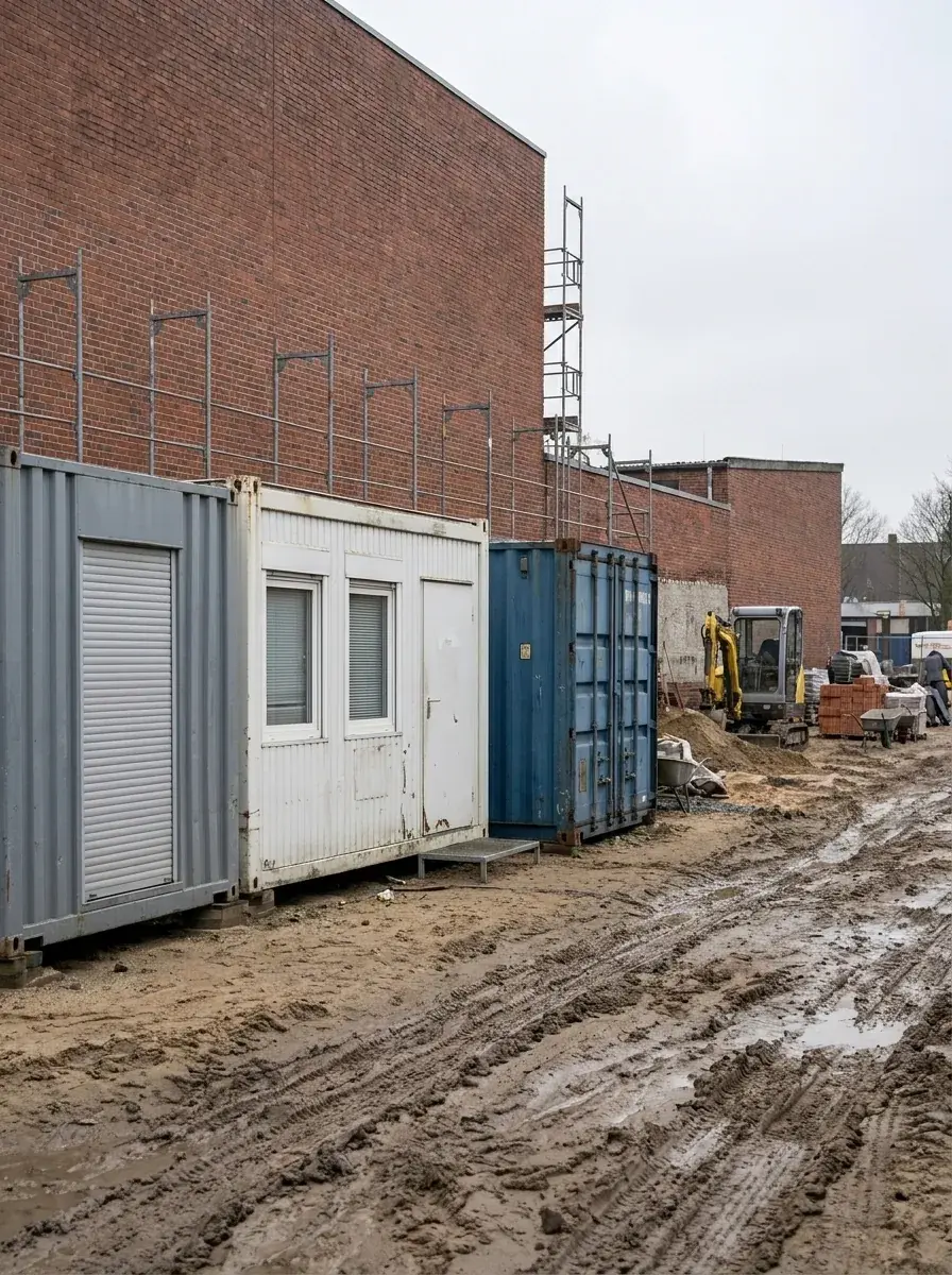 Baustelle in Hamburg mit Material-, Aufenthalts- und Lagercontainer von A-TAINER